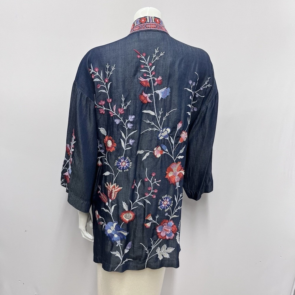 Johnny Was Workshop 100% Cotton Kimono Jacket Floral Embroidered Size L‎ - Picture 3 of 5